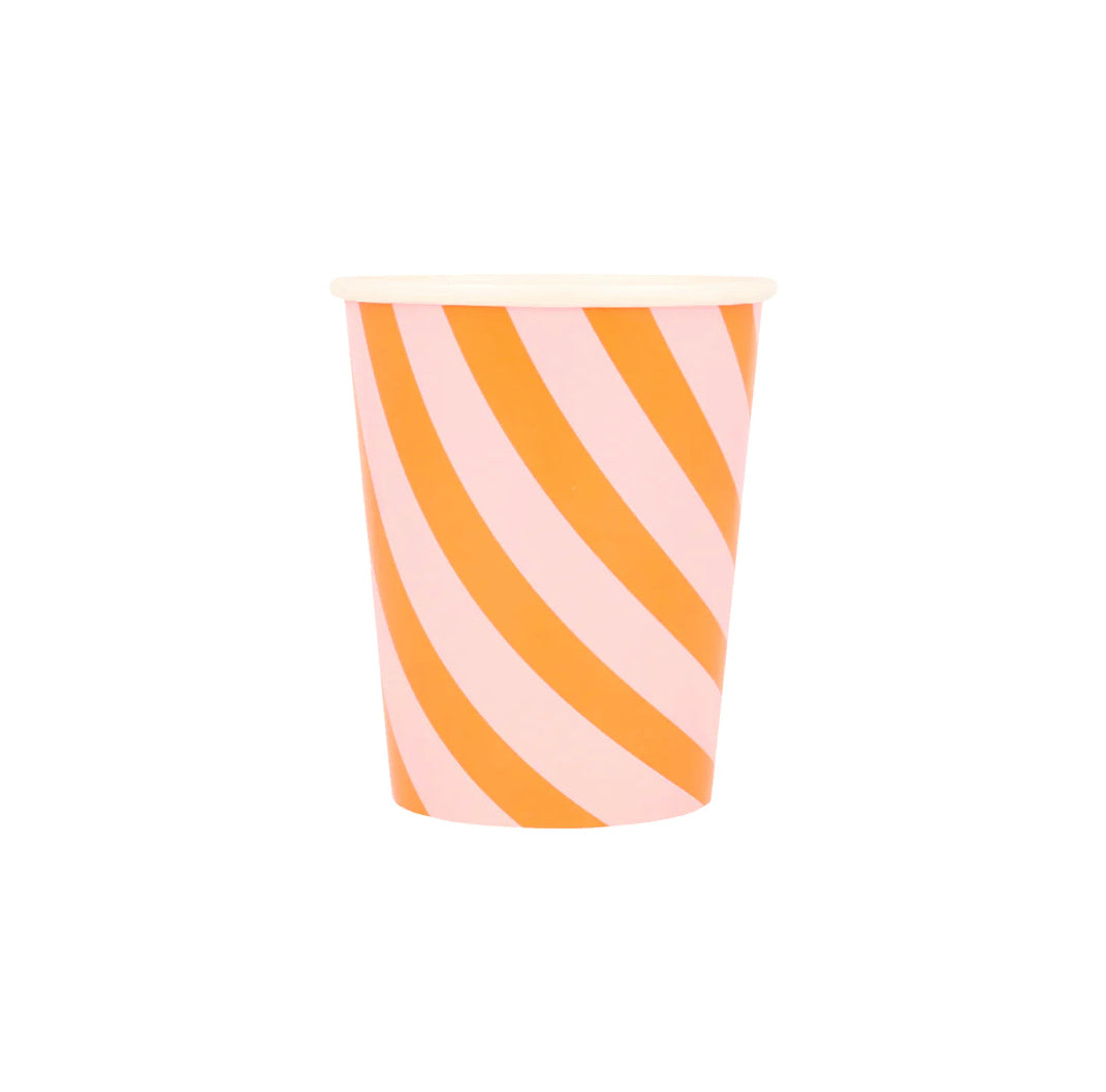 Pink & Orange Stripy Cups (x 8)