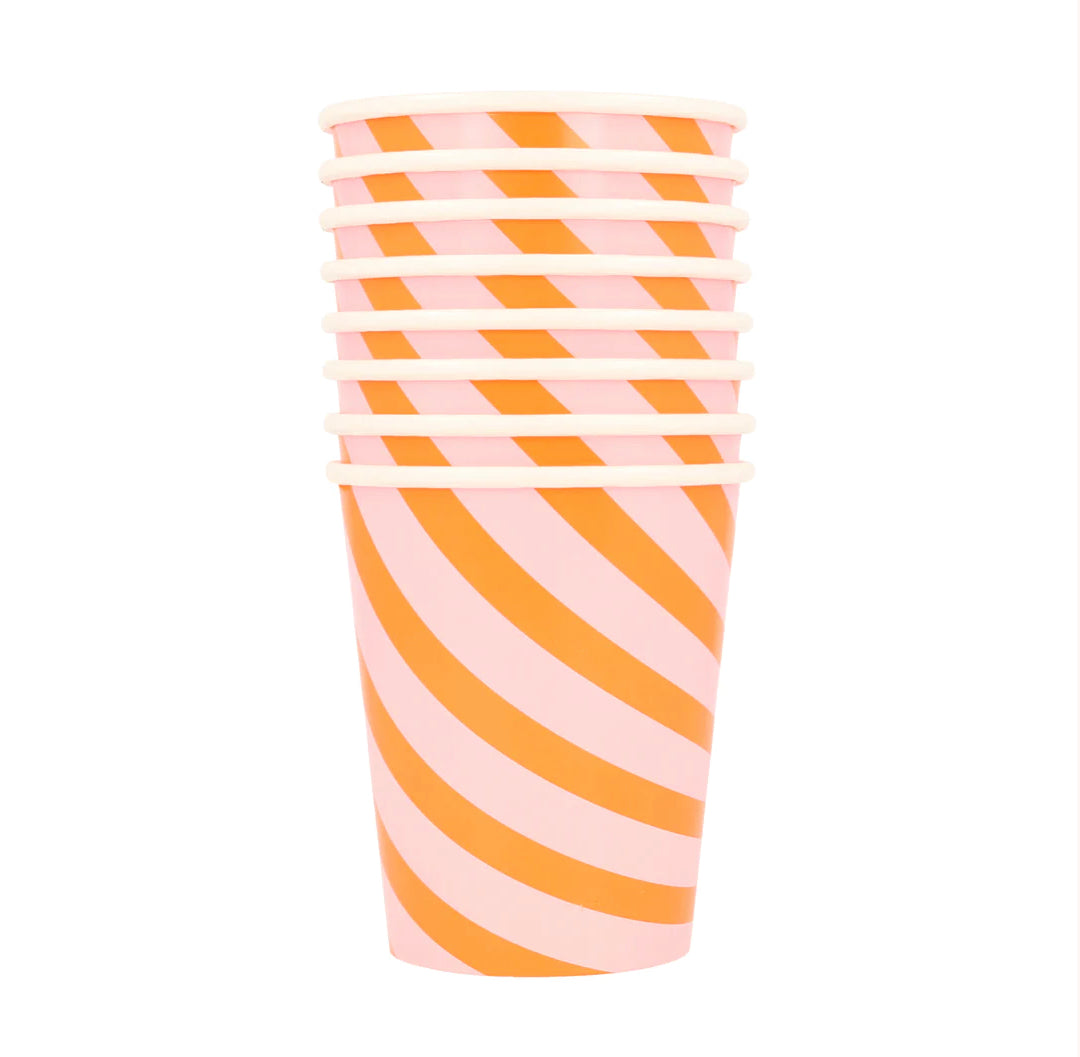 Pink & Orange Stripy Cups (x 8)