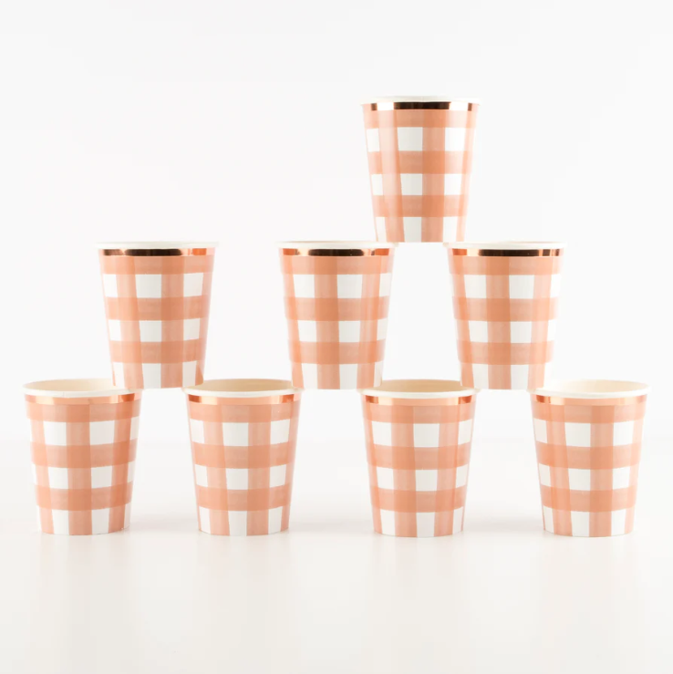 Burnt Orange Gingham Cups (x 8)