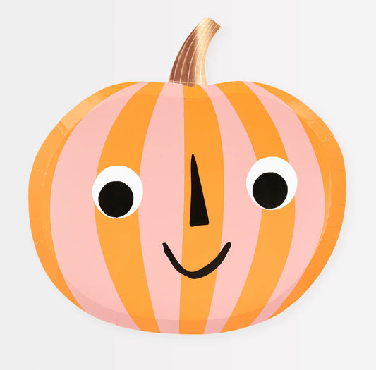 Pink & Orange Stripy Pumpkin Plates (x 8)