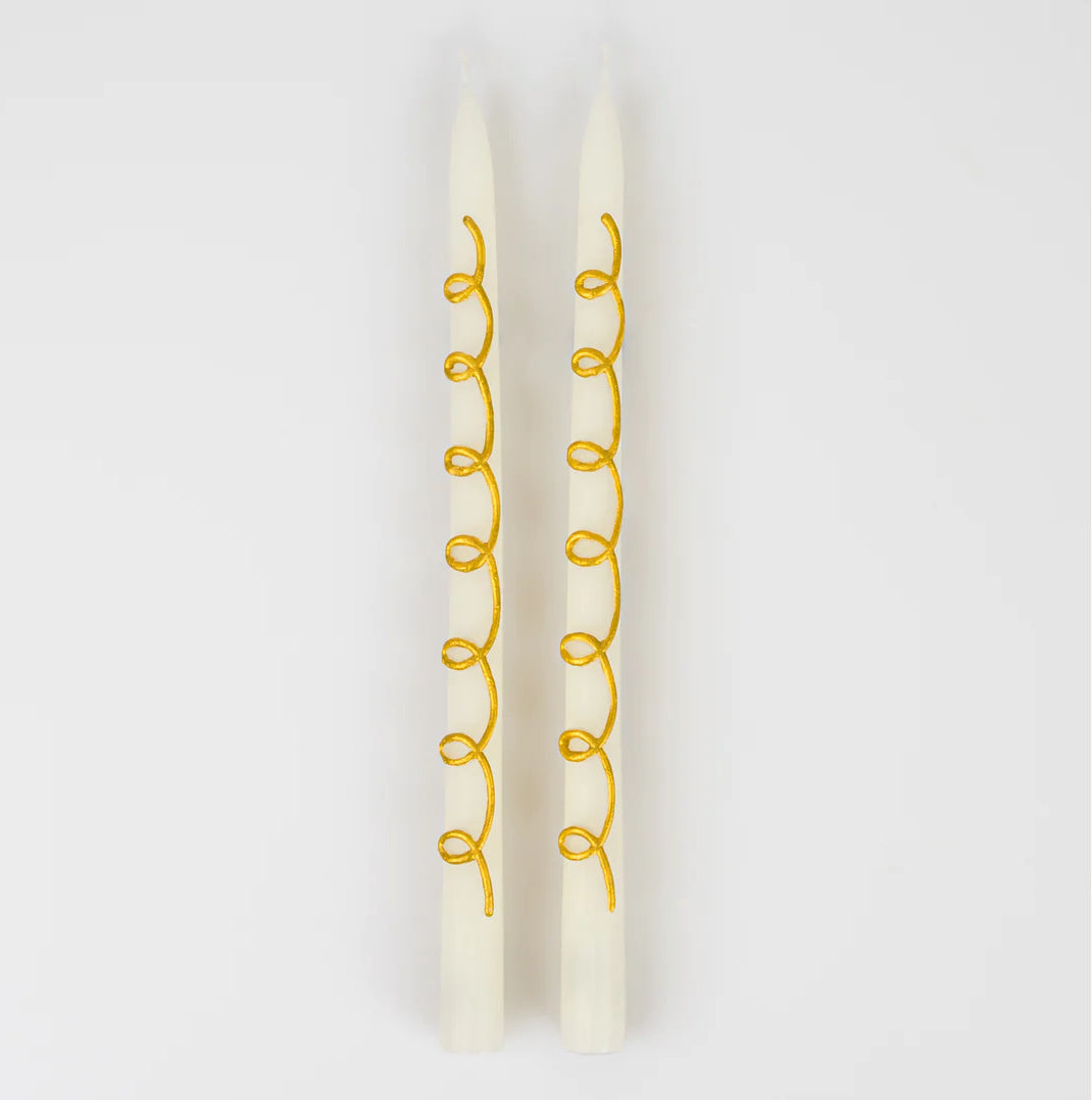 Gold Swirl Taper Candles (x 2)