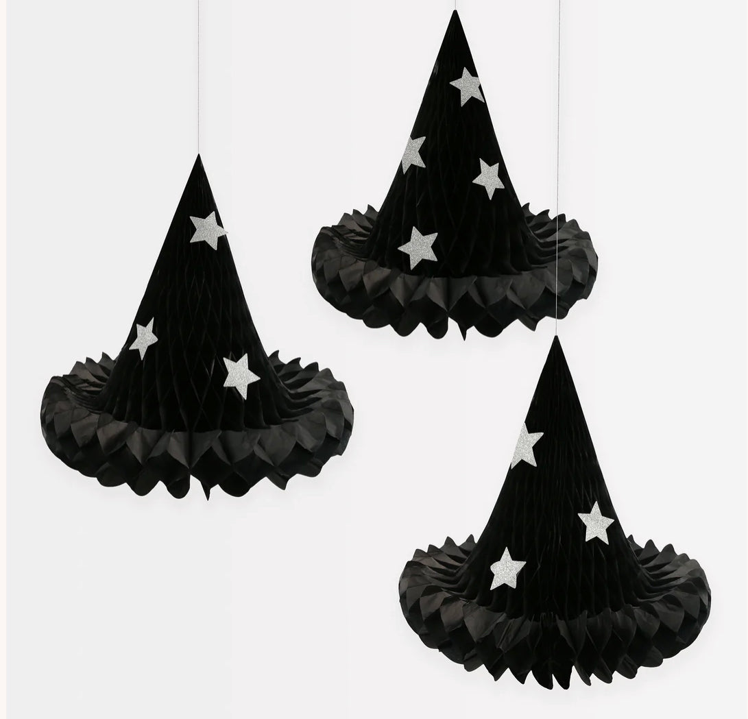 Hanging Honeycomb Witch Hat Decorations (x 3)