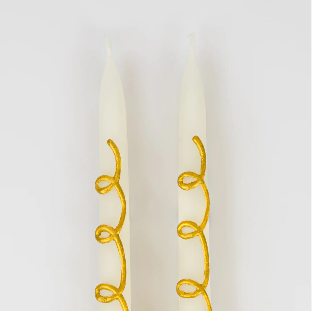 Gold Swirl Taper Candles (x 2)