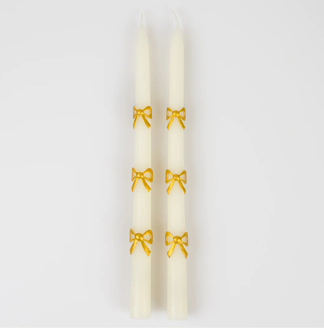 Gold Bow Taper Candles (x 2)