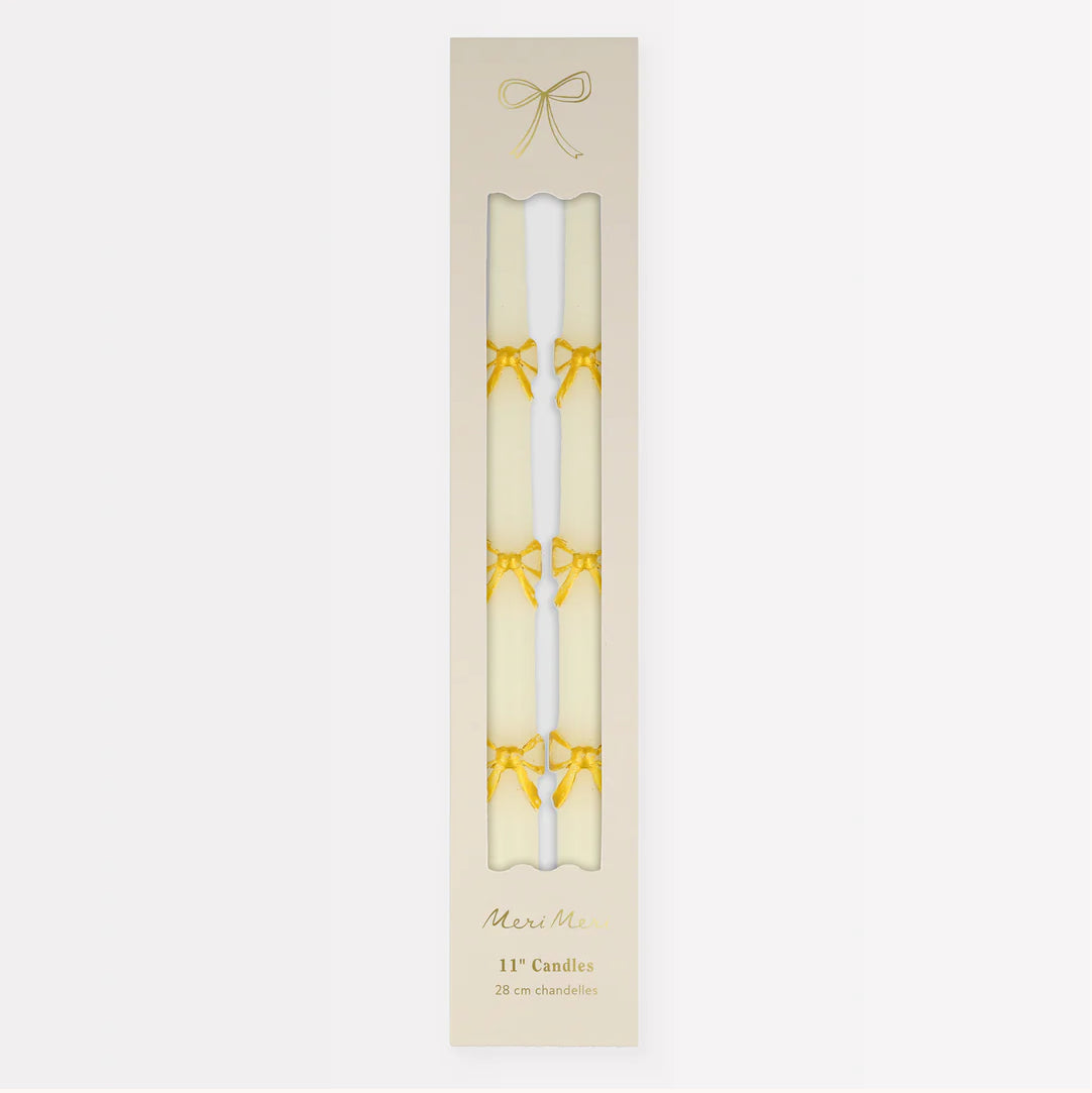 Gold Bow Taper Candles (x 2)