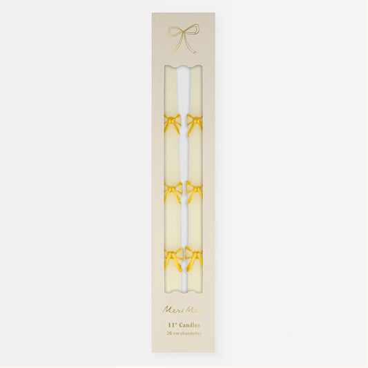 Gold Bow Taper Candles (x 2)