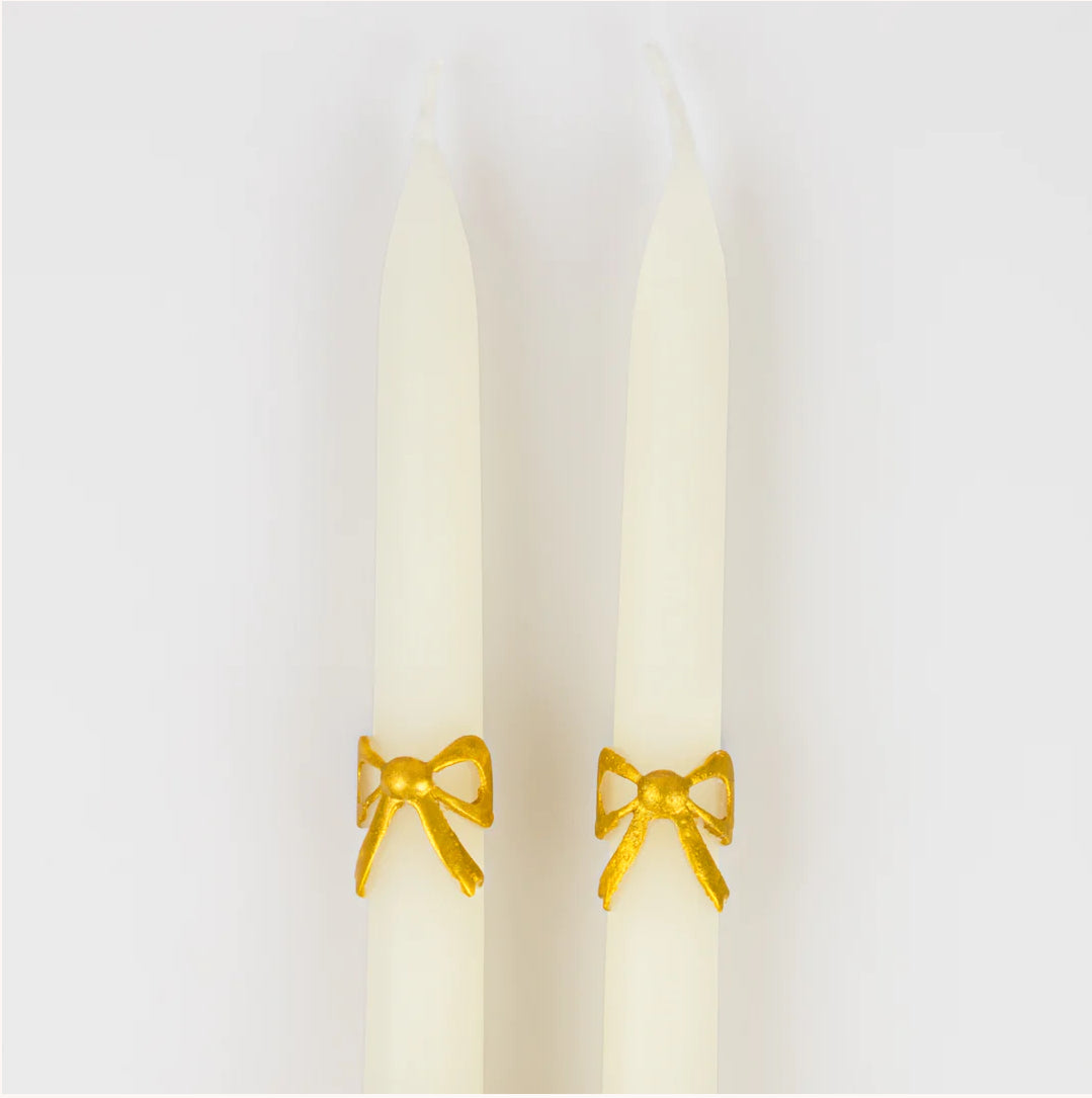 Gold Bow Taper Candles (x 2)