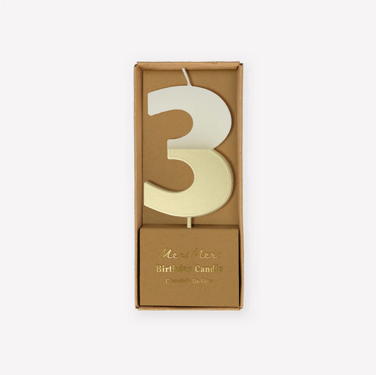 Gold Dipped Number 3 Candle (x1)