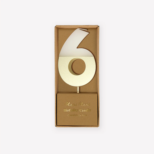 Gold Dipped Number 6 Candle (x1)