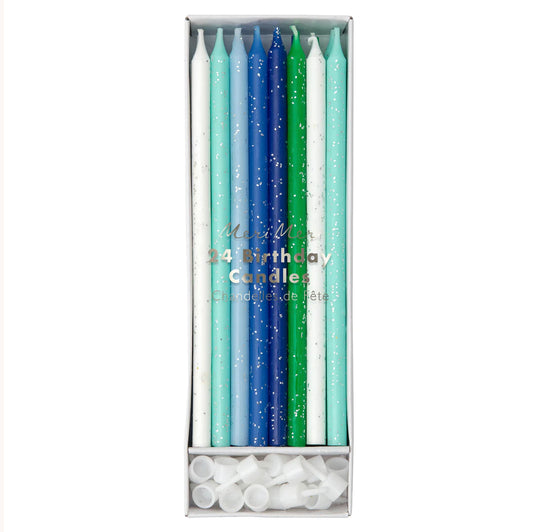 Blue Glitter Birthday Candles (x24)