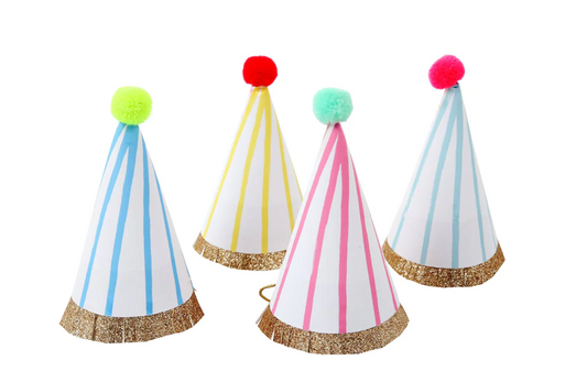 Stripe Pompom Mini Party Hats (x8)