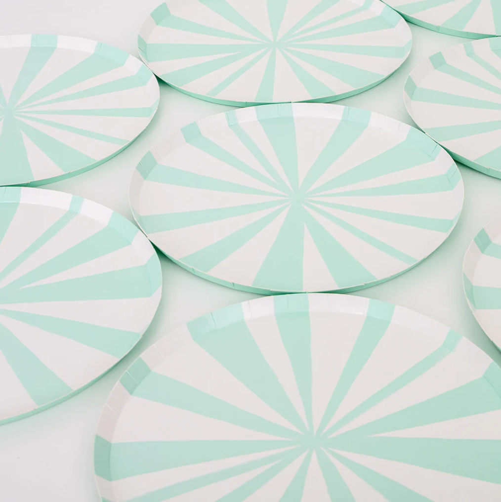 Mint Stripe Side Plates (x 8)