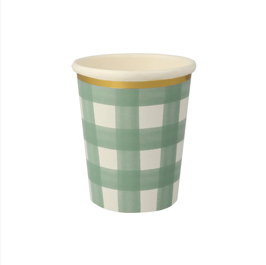 Green Gingham Cups (x8)