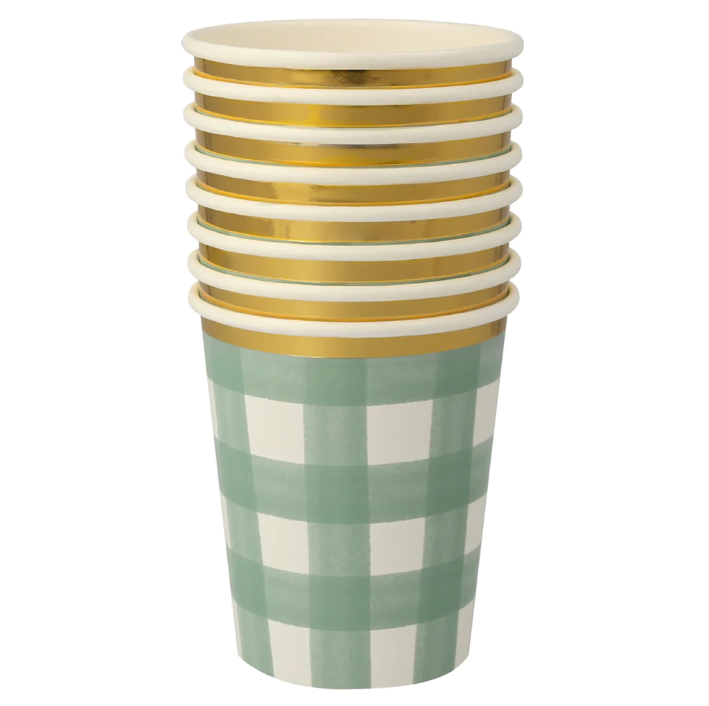 Green Gingham Cups (x8)