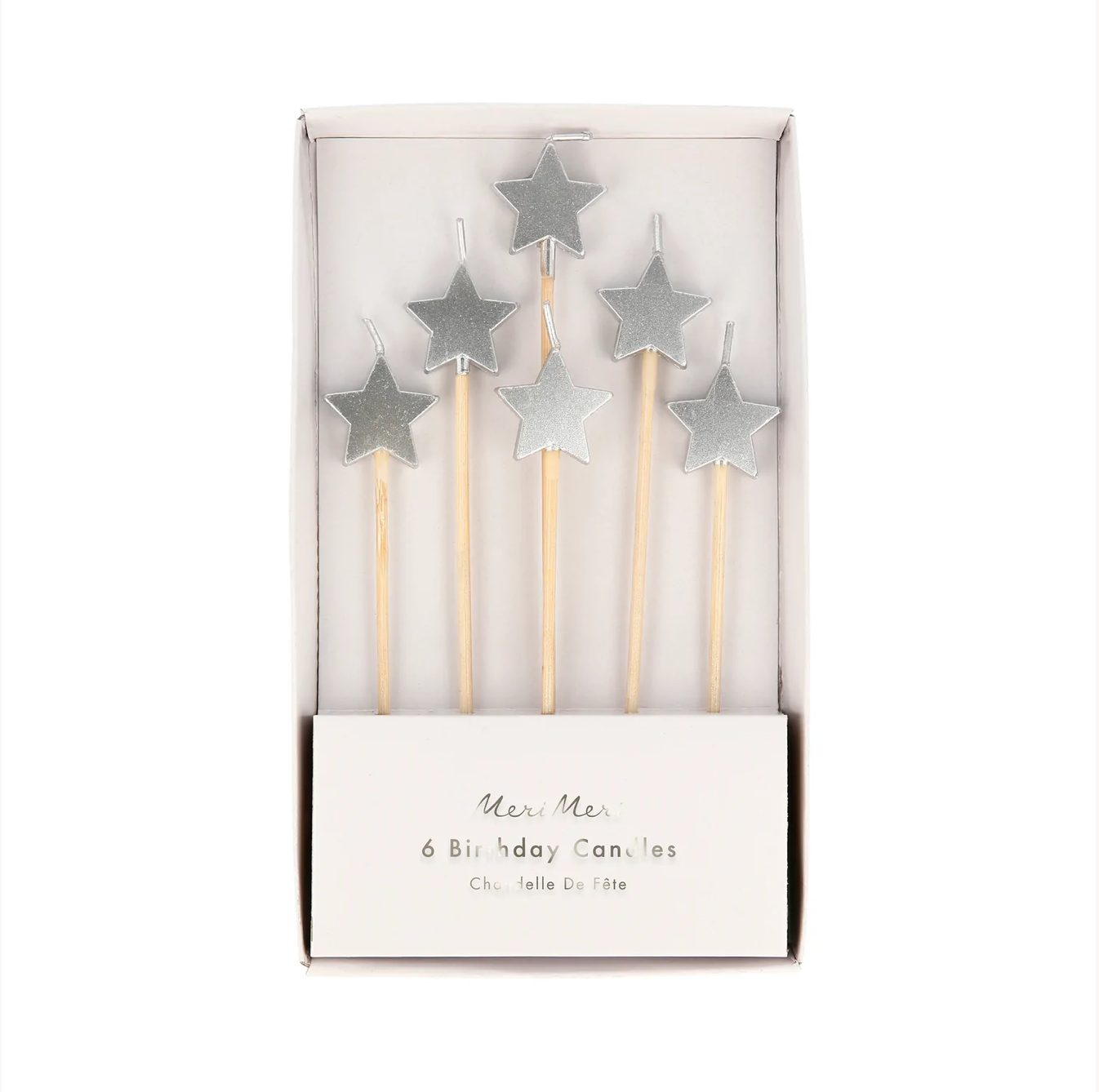 Silver Star Candles (x 6)