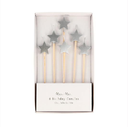 Silver Star Candles (x 6)