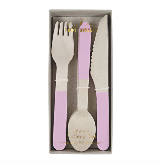 Pink Wooden Cutlery Set (x 24)