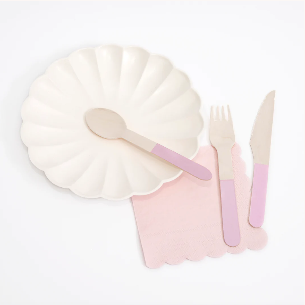 Pink Wooden Cutlery Set (x 24)