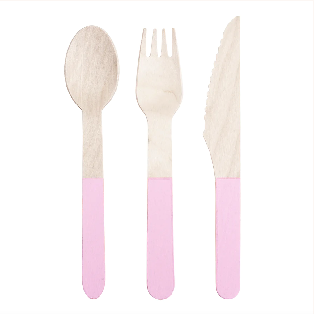 Pink Wooden Cutlery Set (x 24)