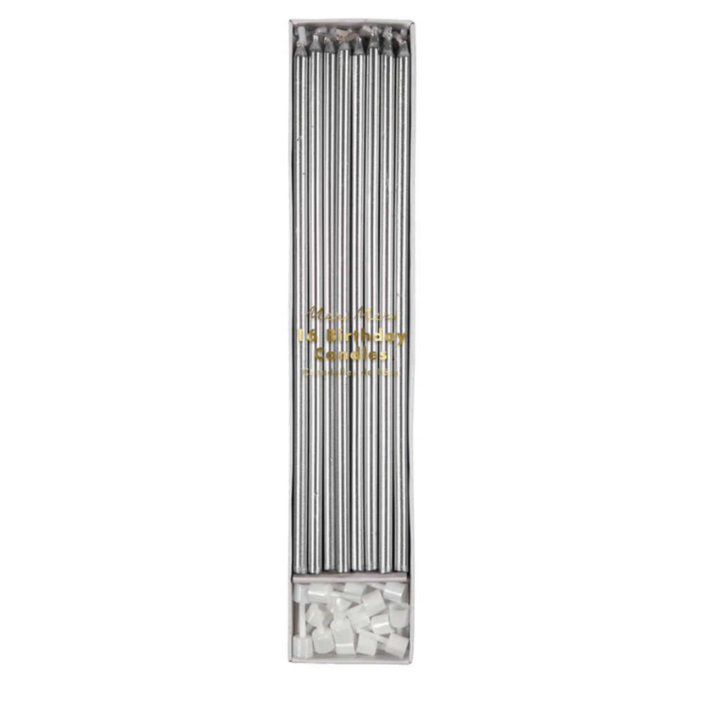 Silver Long Candles (x16)