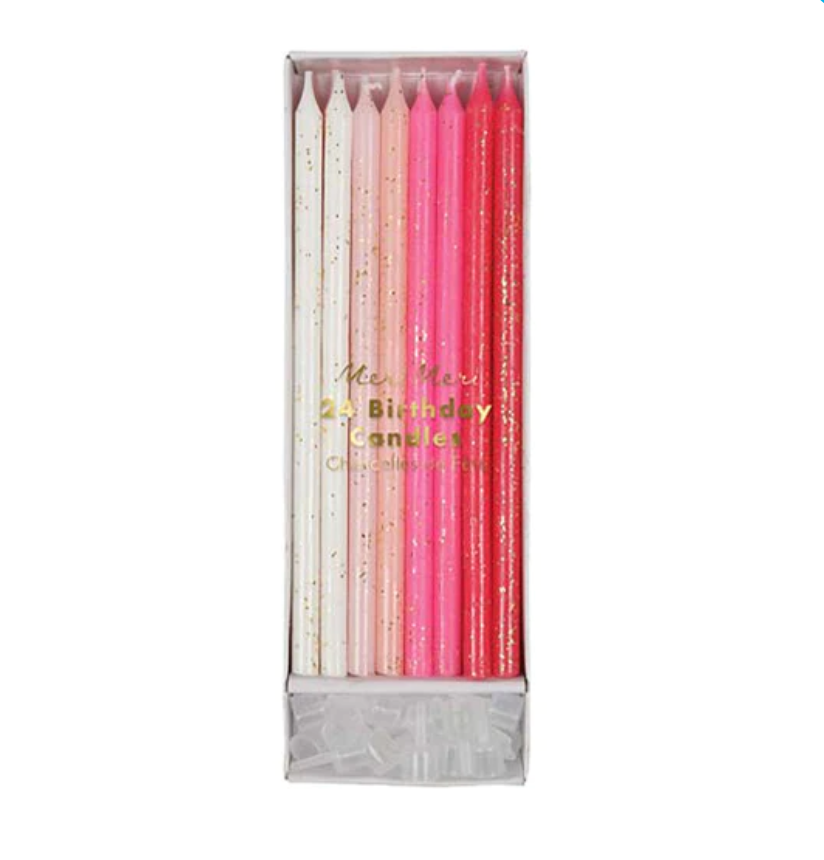 Pink Glitter Birthday Candles (x24)