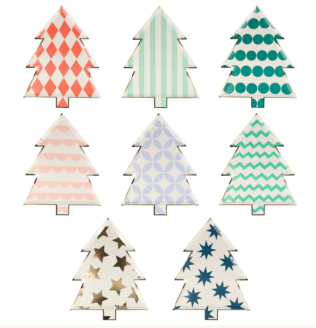 Patterned Christmas Tree Plates (x8)