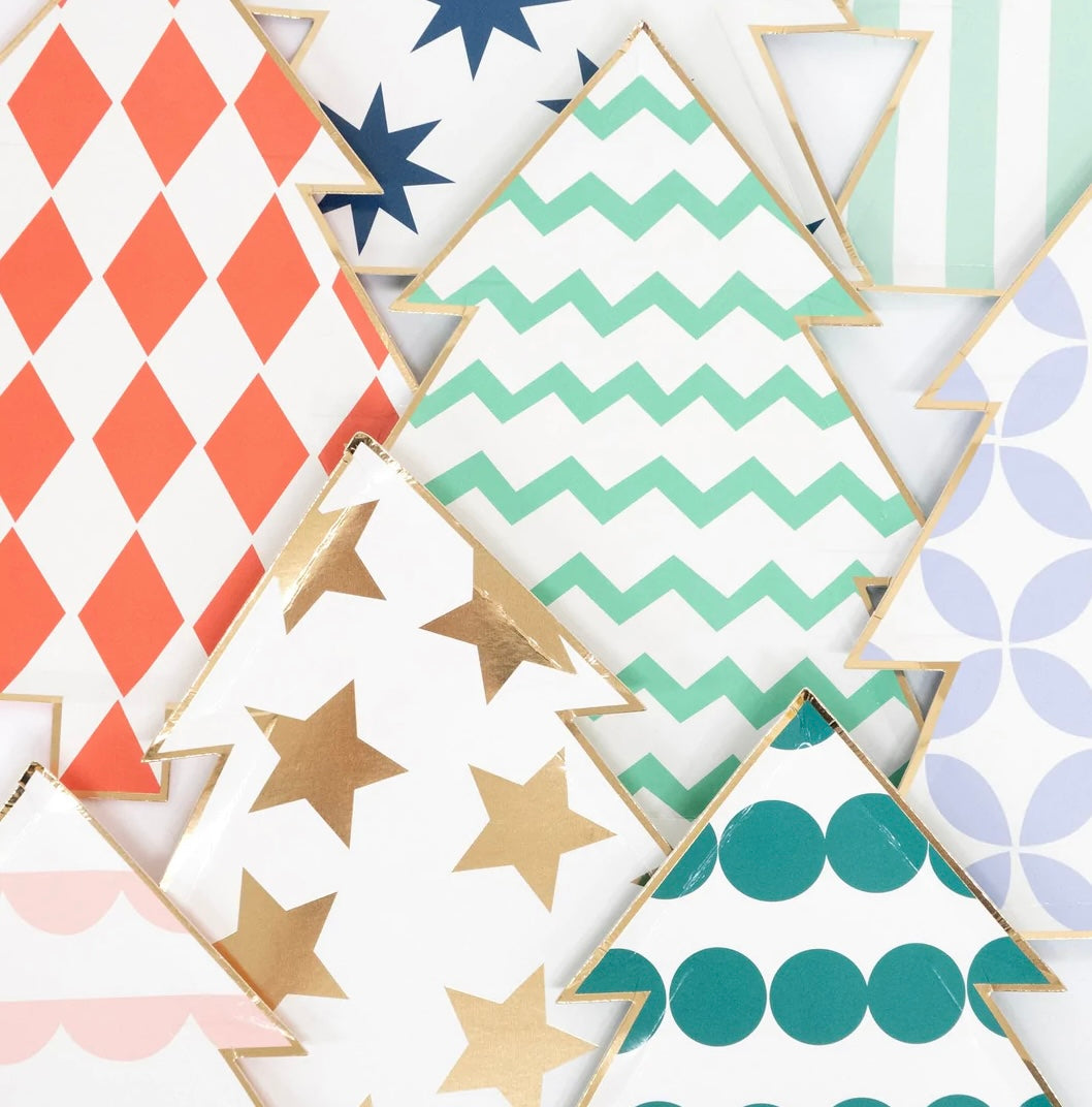 Patterned Christmas Tree Plates (x8)